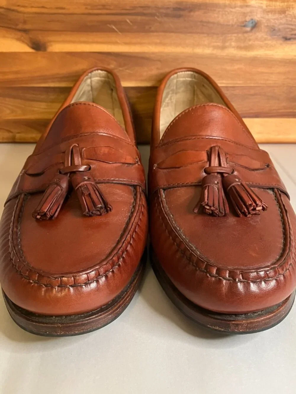 VTG Allen Edmonds Bennington Made in USA Brown Woven Tassel Loafers 11 3E Wide